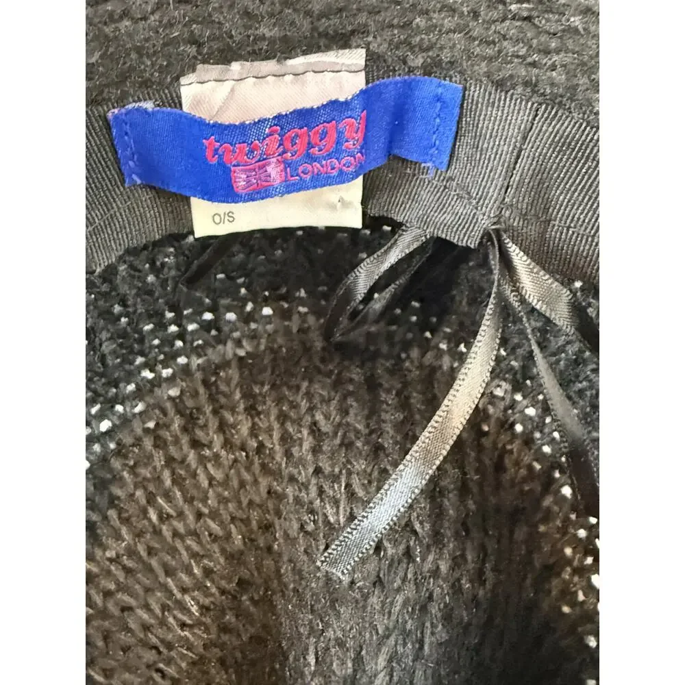 Twiggy London Classic Traditional Black Fuzzy Knit Sequin Bucket Hat One Size